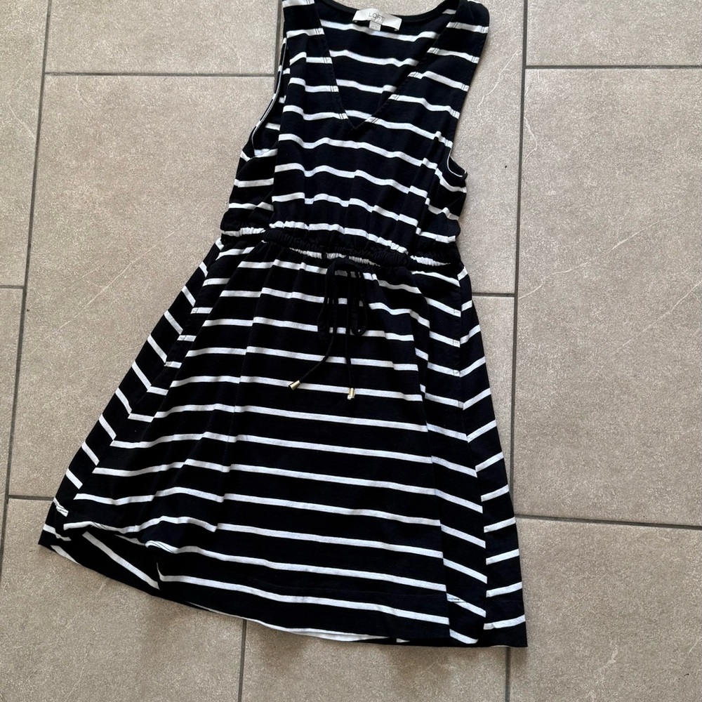 LOFT Black and White Striped Casual Dress